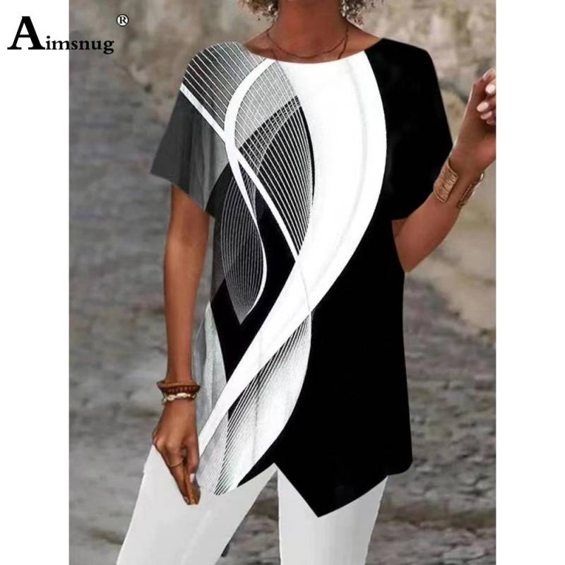 Große Große 5xl Frauen Casual Leinen Shirts Modell 3D Print Bluse Kurzarm Unregelmäßigen Top Damen Tunika blusas Femme Kleidung 2023 8XL von Joom DACH