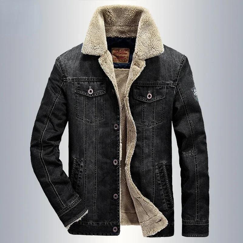 Große Herren Herbst und Winter Plus Samt Jeansjacke Lässige Jeansjacke Lockere große verdickte Oberbekleidung mit mehreren Taschen 7XL schwarz von Joom DACH