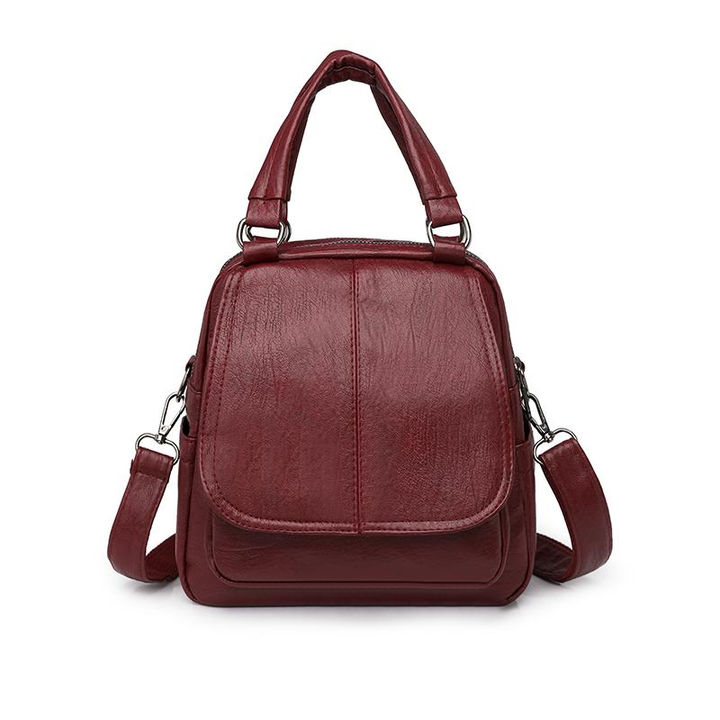 Große Kapazität 2 Schicht Frauen Rucksack Mode Rucksack Damen Weiche PU Leder Packs Hochwertige Multifunktions Rucksack Designer 22cm11cm22cm himbeere von Joom DACH