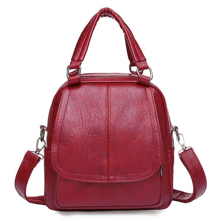 Große Kapazität 2 Schicht Frauen Rucksack Mode Rucksack Damen Weiche PU Leder Packs Hochwertige Multifunktions Rucksack Designer 22cm11cm22cm rot von Joom DACH