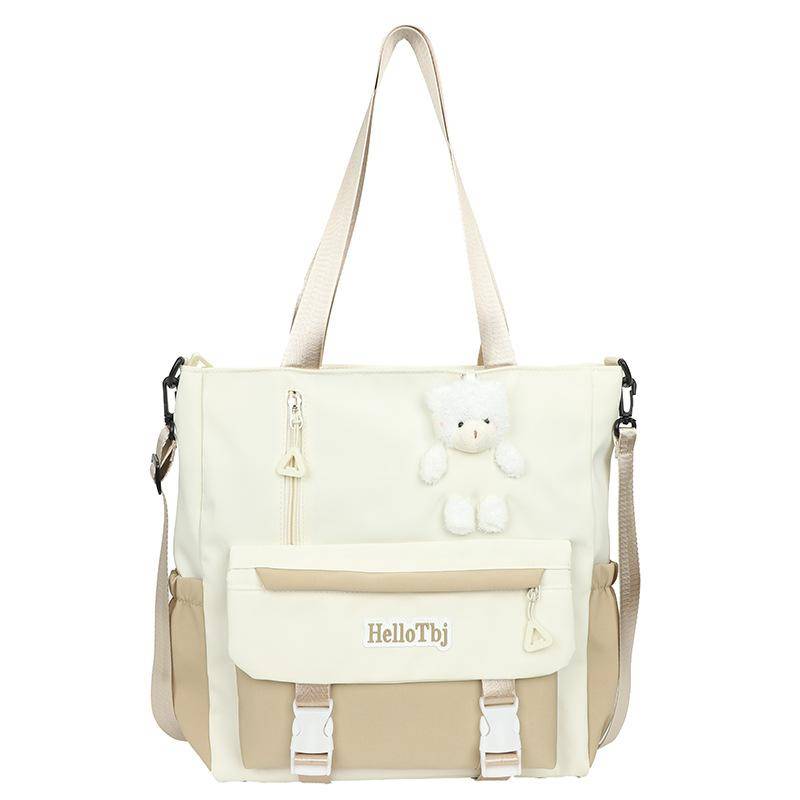 Große Kapazität Messenger Bag Kontrastfarbe Student Class Tutor Bag College Damen Tote Bag Umhängetasche khaki von Joom DACH