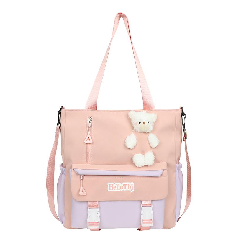 Große Kapazität Messenger Bag Kontrastfarbe Student Class Tutor Bag College Damen Tote Bag Umhängetasche rosa von Joom DACH