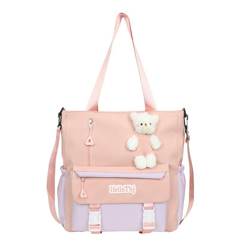 Große Kapazität Messenger Bag Kontrastfarbe Student Class Tutor Bag College Damen Tote Bag Umhängetasche rosa von Joom DACH