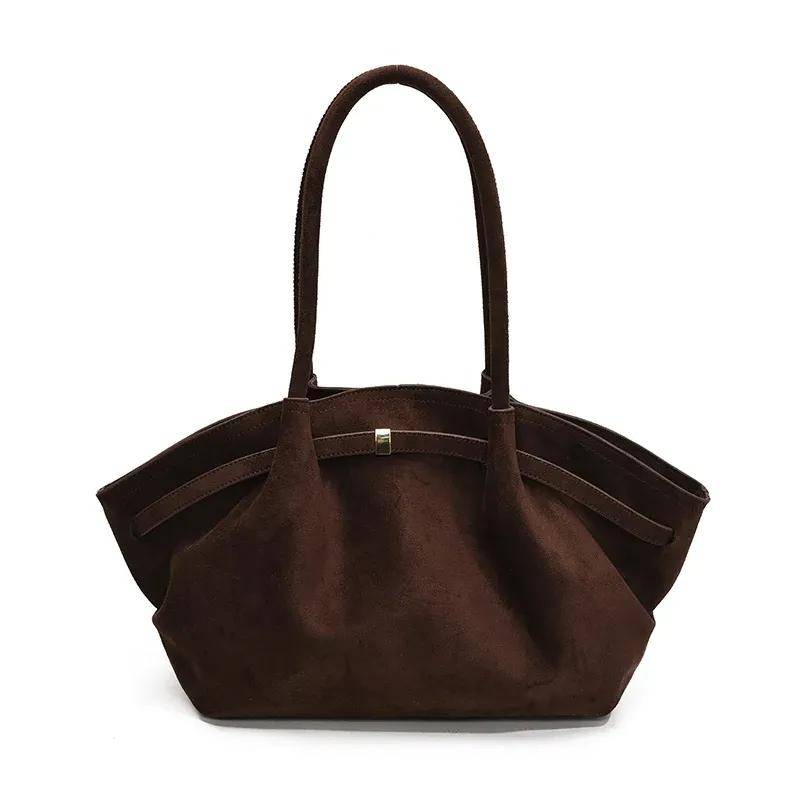 Große Nubukleder Tragetaschen Lady Schultertasche für Frauen 2024 Winter Neue koreanische Mode Y2K Retro Handtaschen und Geldbörsen kaffeebraun von Joom DACH