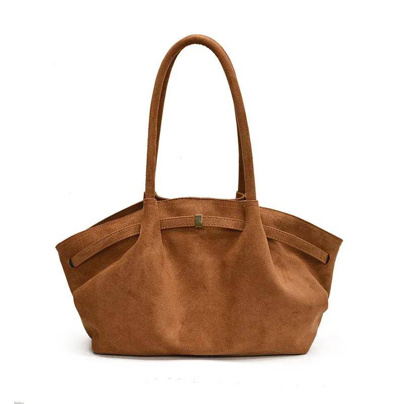 Große Nubukleder Tragetaschen Lady Schultertasche für Frauen 2024 Winter Neue koreanische Mode Y2K Retro Handtaschen und Geldbörsen braun von Joom DACH