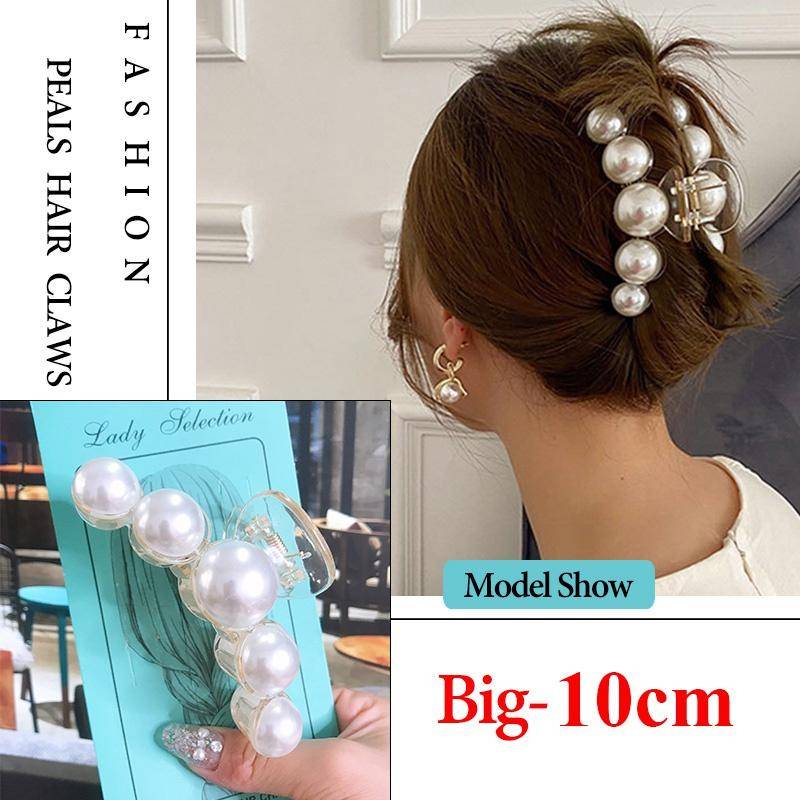 Große Perlen Haarspangen Klaue Übergroße kleine Make-up dicke Haar-Accessoires für Frauen koreanische schwarz weiße Haarspange Frau Zubehör 10cm weiß von Joom DACH