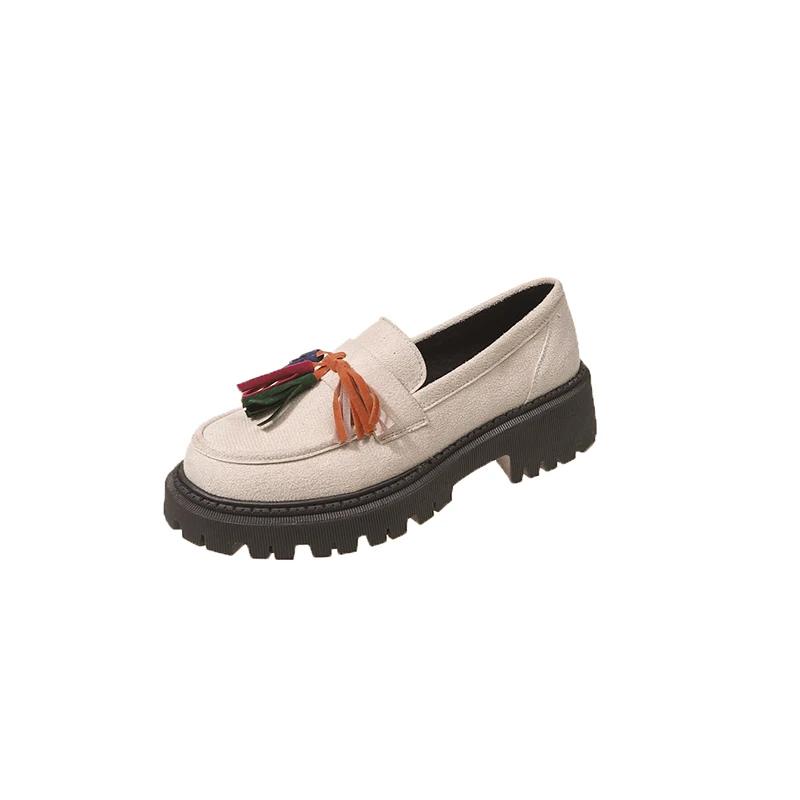 Große Quaste Klobiger Plateau-Pumps für Damen Trend Preppy Style Dicke Sohle Schwarz Brot PU PU Lederbezug auf Even Schuhen 35 beige von Joom DACH