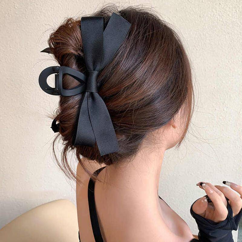 Große Samtschleife Mode Elegante Frauen Schwarze Schleife Haarklammer Haarspangen Vintage Satin Haarnadeln Koreanische Haarschmuck schwarz von Joom DACH
