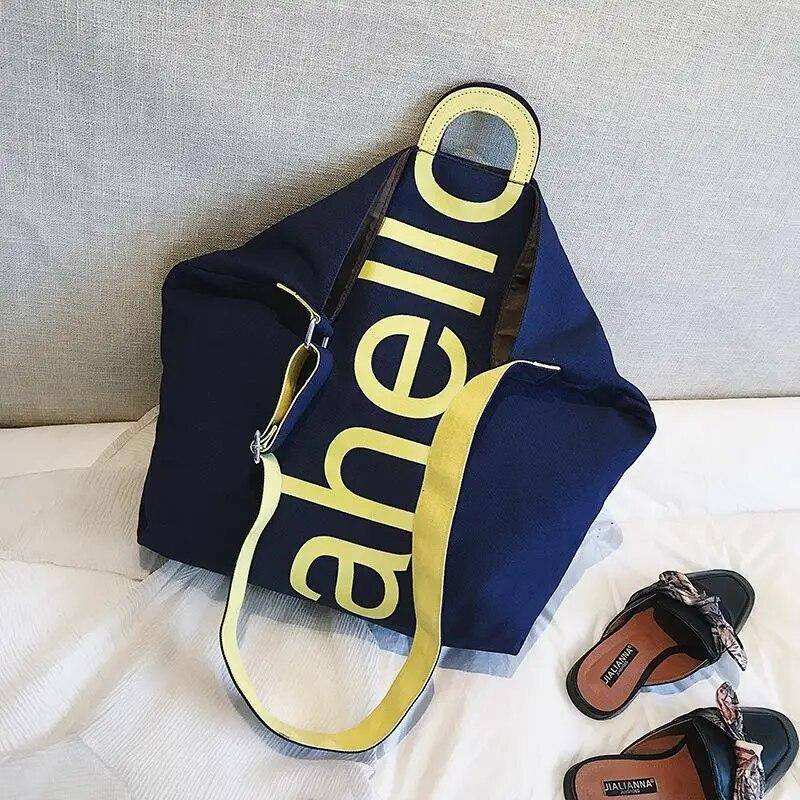 Große Tasche Weibliche 2018 Neue Leinwand frauen Mode Buchstaben Tragbare Einkaufstasche Breitband Wilde Große Kapazität Handtasche blau von Joom DACH