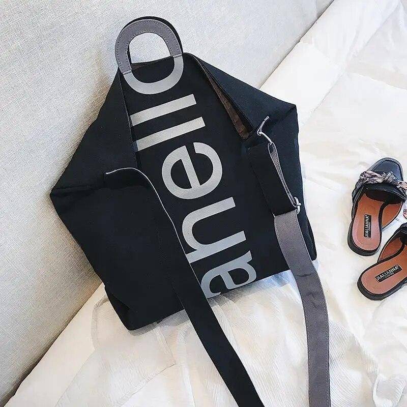 Große Tasche Weibliche 2018 Neue Leinwand frauen Mode Buchstaben Tragbare Einkaufstasche Breitband Wilde Große Kapazität Handtasche schwarz von Joom DACH