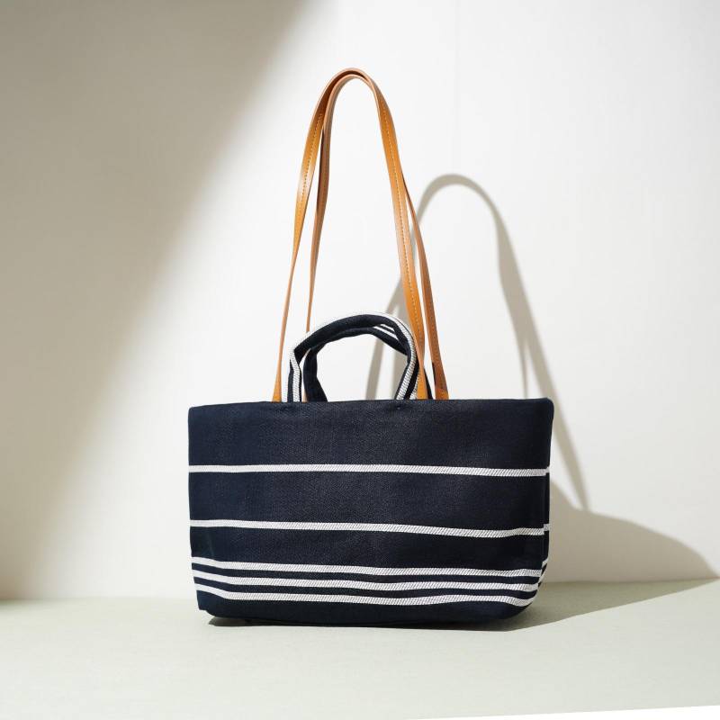 Große Tragetasche Canvas-Tasche Gestreift Einseitig Strand-Reisetasche Einfache Umhängetasche für Damen blau von Joom DACH