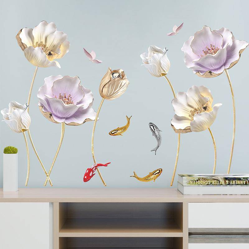 Große Tulpe Schmetterling Wandaufkleber Blume für Schlafzimmer Wohnzimmer Dekor DIY Wanddekor Relief Floral Wandtattoos Home Decor von Joom DACH