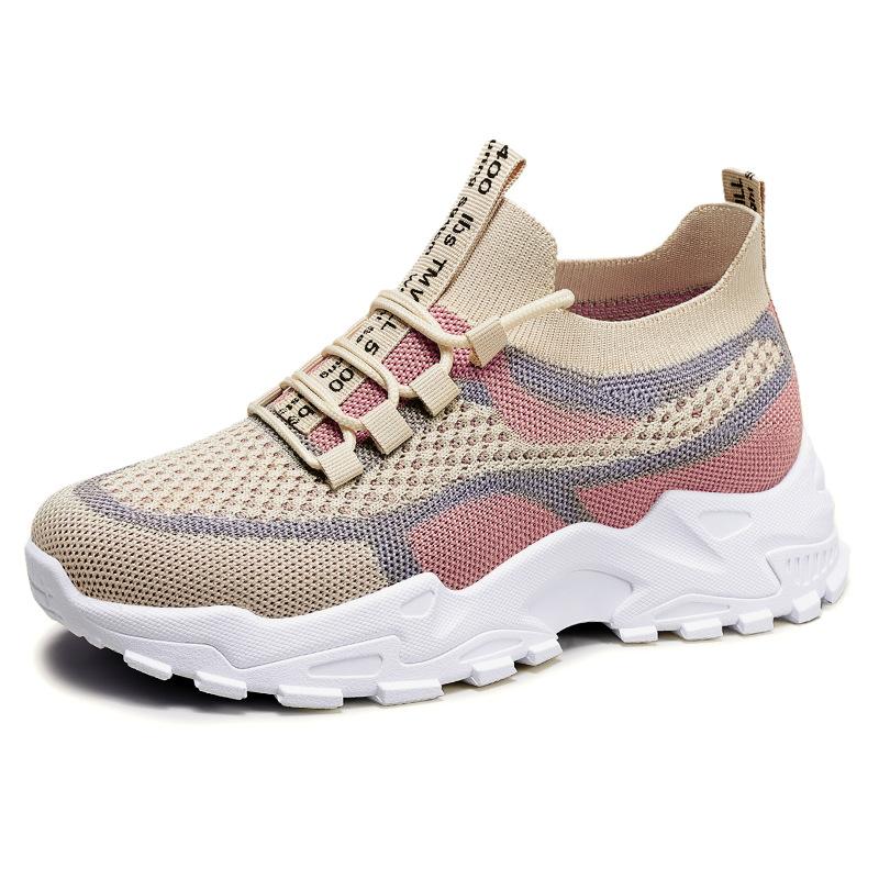 Große atmungsaktive Mesh-Plateau-Sneakers für Damen, lässige Schnürschuhe für draußen, bequeme Low-Top-Sneaker 41 beige von Joom DACH