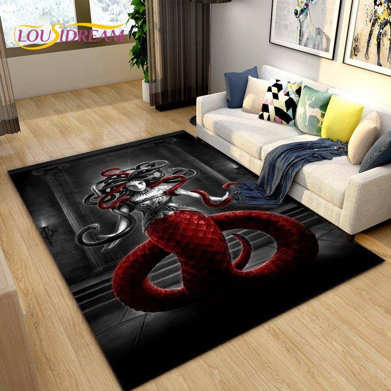 Großer 3D-Teppich mit Medusa-Schlange und Gorgone, Teppich für Wohnzimmer, Schlafzimmer, Sofa, Fußmatte, Dekoration, rutschfeste Bodenmatte für Kinder 80x120cm von Joom DACH