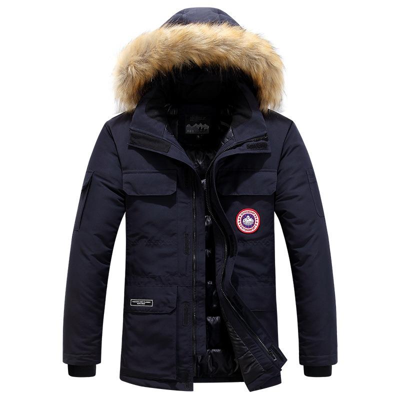 Großer Baumwollmantel Herren Pelzkragen Baumwollmantel Europäischen und amerikanischen Stil Lässiger Baumwollmantel Winter Neue Baumwolljacke Arbeitskleidung Kurzmantel Gans L von Joom DACH