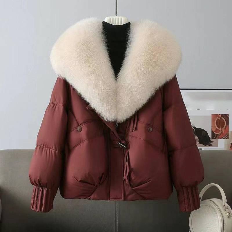 Großer Kunstpelzmantel Damen Herbst Winter Damen Parkas Weiße Entendaunenjacke Feder Kurzer Puffer-Mantel XS rot von Joom DACH
