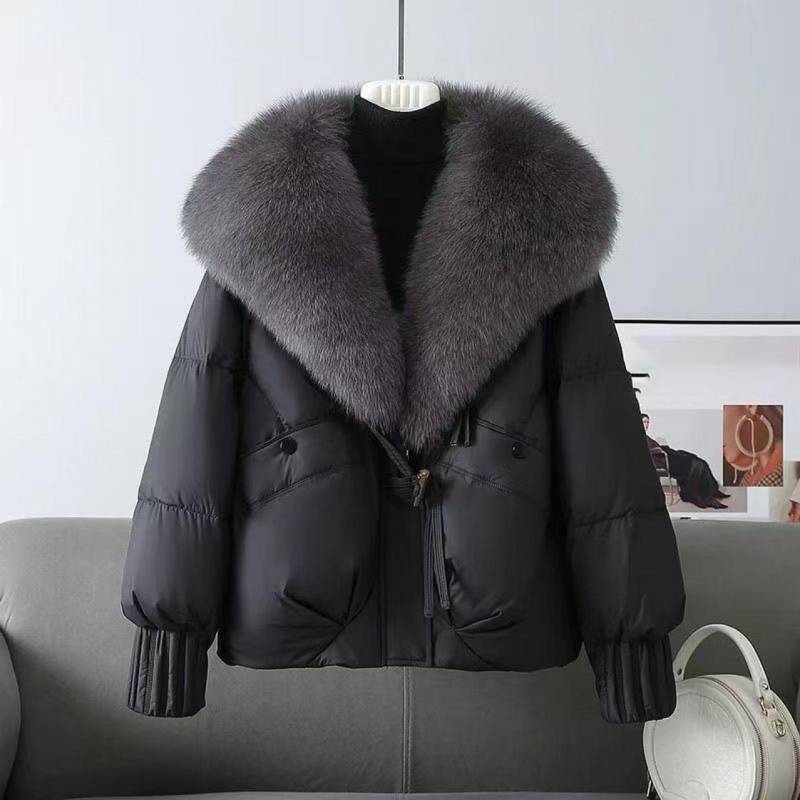 Großer Kunstpelzmantel Damen Herbst Winter Damen Parkas Weiße Entendaunenjacke Feder Kurzer Puffer-Mantel XXL schwarz von Joom DACH