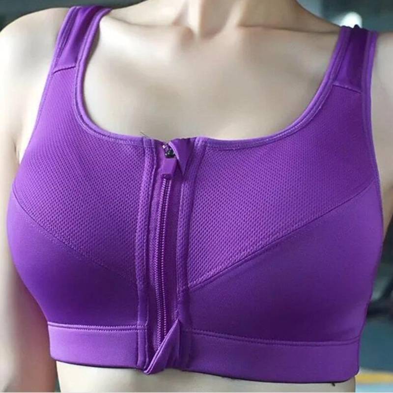 Großer Sport-BH mit Frontreißverschluss, stoßfest, atmungsaktiv, ohne Stahlring, Laufweste, Yoga, Sportunterwäsche für Damen L violett von Joom DACH