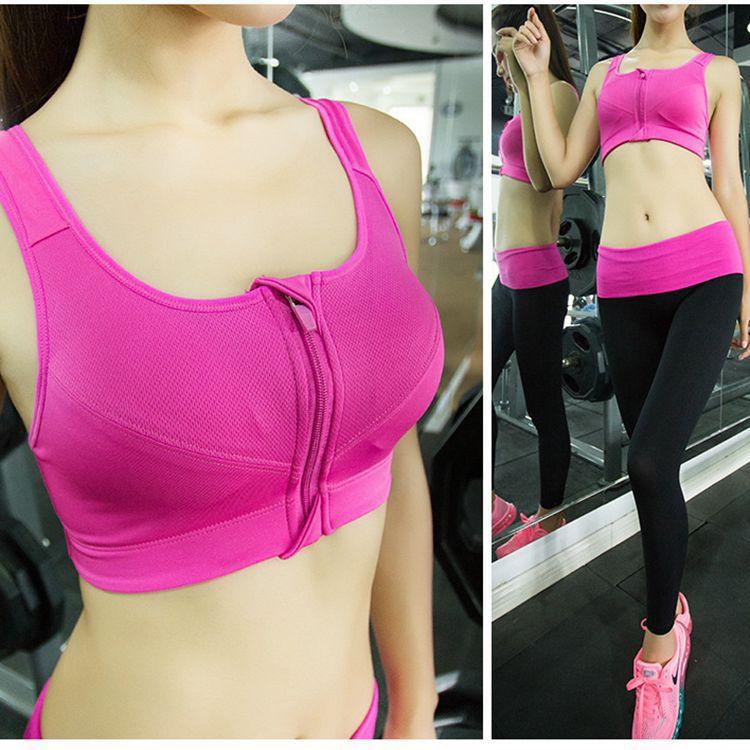 Großer Sport-BH mit Frontreißverschluss, stoßfest, atmungsaktiv, ohne Stahlring, Laufweste, Yoga, Sportunterwäsche für Damen L rose rot von Joom DACH