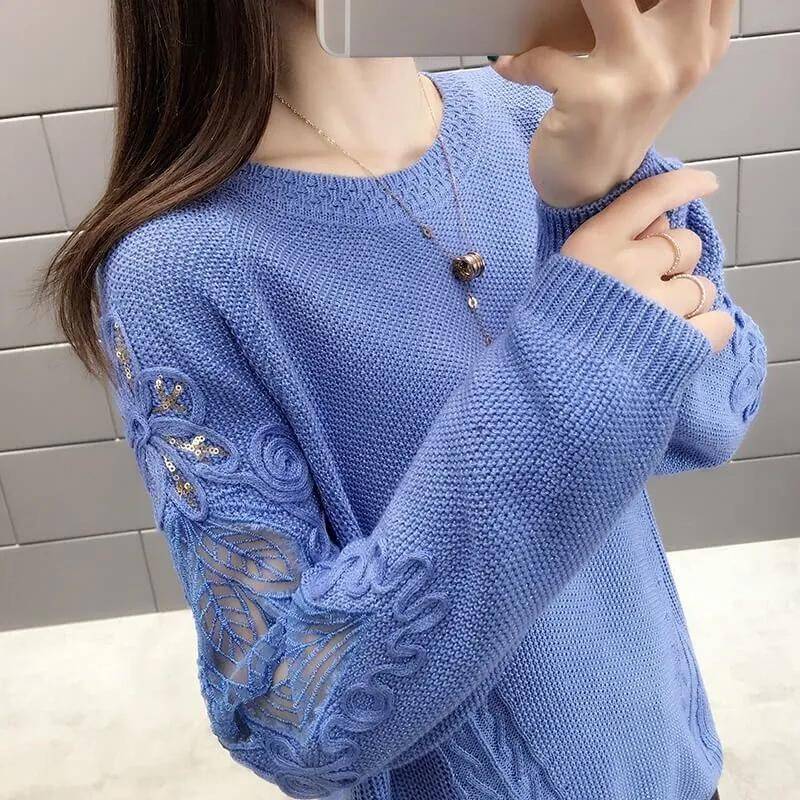 Großer lockerer Langarmpullover für Damen im Herbst mit Rundhalsausschnitt, Pullover, kurzes Unterhemd S blau von Joom DACH