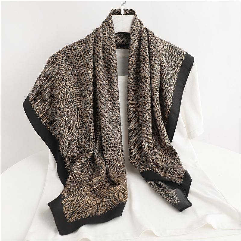 Großer quadratischer Schal Leinen Karomuster Seidenschal 90cm Vielseitiger Herbst- und Winterdekoschal Dunkle Serie Einfaches Tuch für Damen 90x90cm von Joom DACH