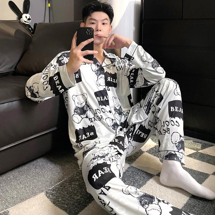 Großes Pyjama-Set für Herren, koreanische Version des Pyjamas, Loungewear für Studenten, Cartoon-Bär, einfache Nachtwäsche, Homewear, Oberteile und Hosen L von Joom DACH