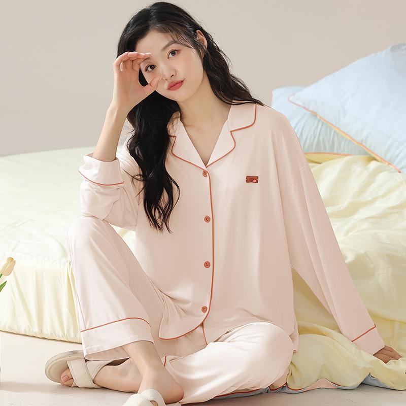 Grün Einfarbig Pyjama Set Frauen Lange Ärmel Lange Hosen Herbst Winter Lässige Nachtwäsche Mädchen Pijamas Gemütliche Pyjamas Weiche Nighty 3XL von Joom DACH