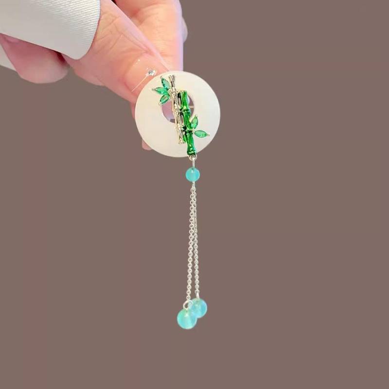 Grüne Bambus-Friedensverschluss-Quastenbrosche, hochwertiges Damen-Design, Nischenbrosche, Anzug-Korsage von Joom DACH