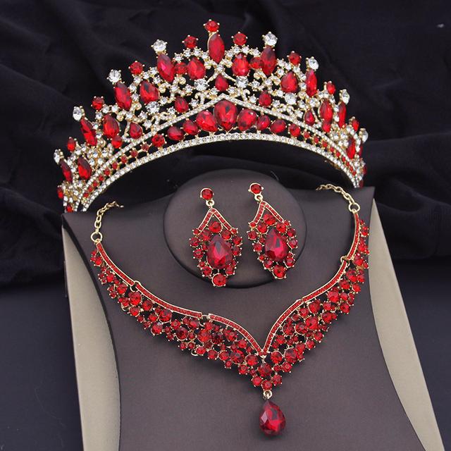 Grüne Kristallkrone, Halsketten-Ohrring-Sets, Luxus-Brautschmuck-Sets für Frauen, Abschlussball-Diademe, Braut-Dubai-Schmuck-Sets von Joom DACH