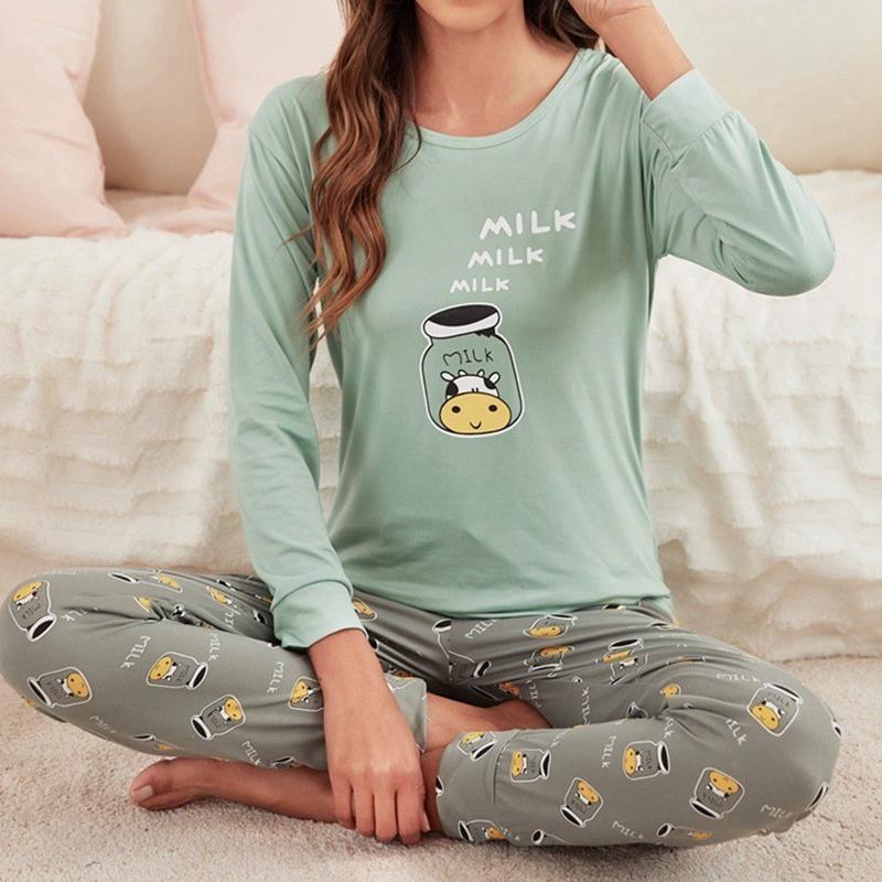 Grüne Milchkuh Damen Pyjama Sets Herbst Winter Langärmlig Lange Hosen Lässige Nachtwäsche Gemütliche Pyjamas Weiche Pijamas Mädchen Pjs Niedlich 2XL von Joom DACH