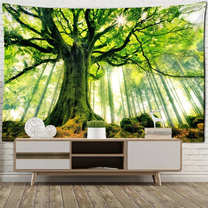 Grüne Natur Wald Wandteppich Hängen Böhmischen Baum Landschaft Wohnzimmer Schlafzimmer Hippie Künstler Haus Dekor 400x220CM von Joom DACH