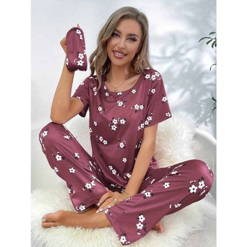 Grüne kleine Blume Damen-Pyjama-Sets für Herbst und Winter, lange Ärmel, lange Hosen, lässige Nachtwäsche, gemütlicher Pyjama, weicher Pyjama, Mädchen-Pyjama XL von Joom DACH