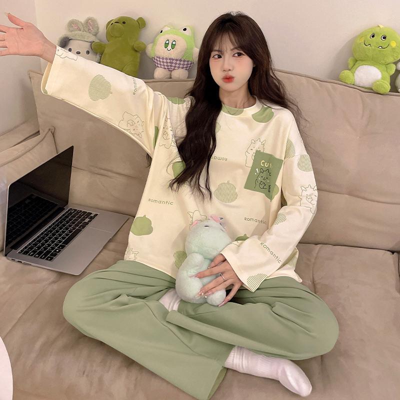 Grüner Bär Damen Pyjama Sets Herbst Winter Langarm Lange Hose Niedliche Pyjamas Kawaii Pijamas Gemütliche Nachtwäsche Mädchen Pjs Weicher Pj 2XL von Joom DACH