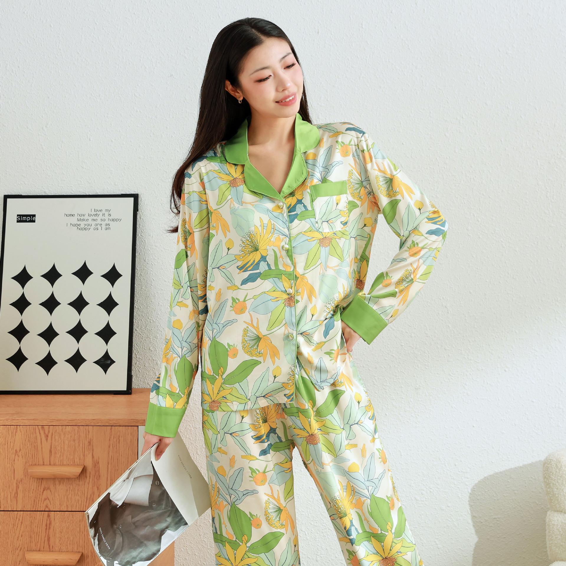 Grüner Damen-Pyjama-Set mit Druck, Langarmhose, Outdoor-Hauskleidung, Pyjama XXXL von Joom DACH