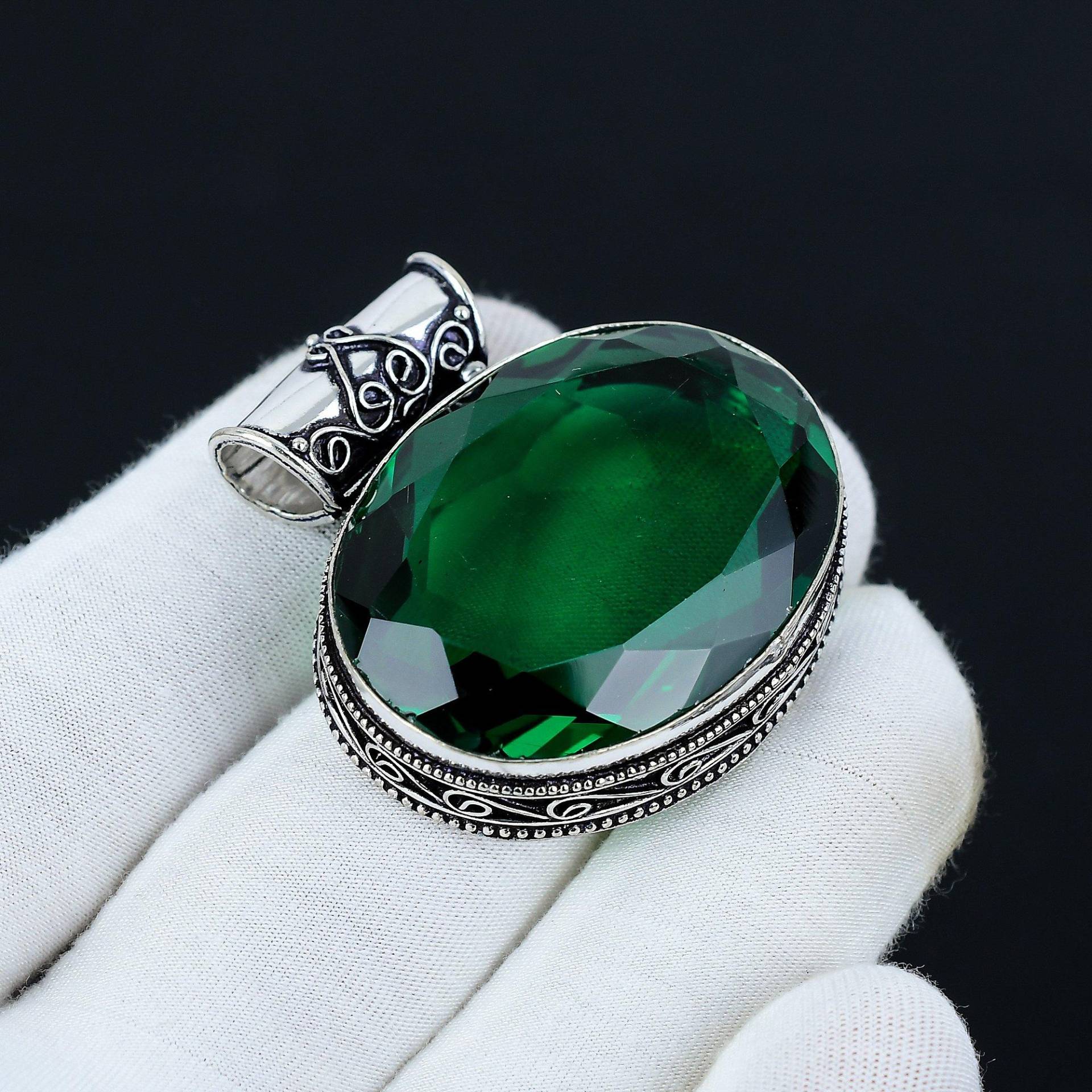Grüner Turmalin Anhänger, 925 Sterling Silber Anhänger, handgefertigter Schmuckanhänger, Antiker Anhänger, Edelstein, grüner Anhänger, Geschenk für Mama 1.96 grün von Joom DACH