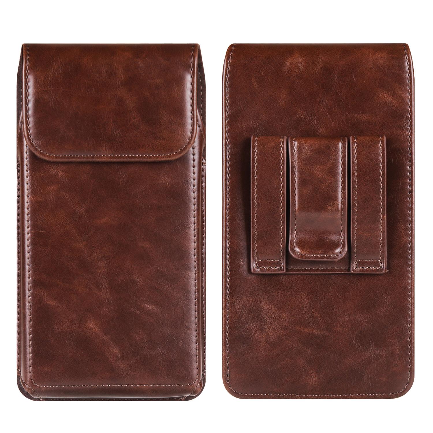 Gürtelclip-Handyhülle aus Kuhleder für Männer und Frauen, Hüfttasche für iPhone 16 15 Pro, Samsung Galaxy S24 S23 S22 Plus, Xiaomi Redmi Note 13 12, Oppo, Holstertasche L(7.2 Inch) kaffeebraun von Joom DACH
