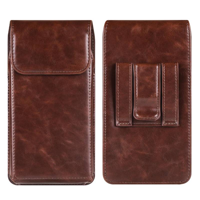 Gürtelclip-Handyhülle aus Kuhleder für Männer und Frauen, Hüfttasche für iPhone 16 15 Pro, Samsung Galaxy S24 S23 S22 Plus, Xiaomi Redmi Note 13 12, Oppo, Holstertasche L(7.2 Inch) kaffeebraun von Joom DACH
