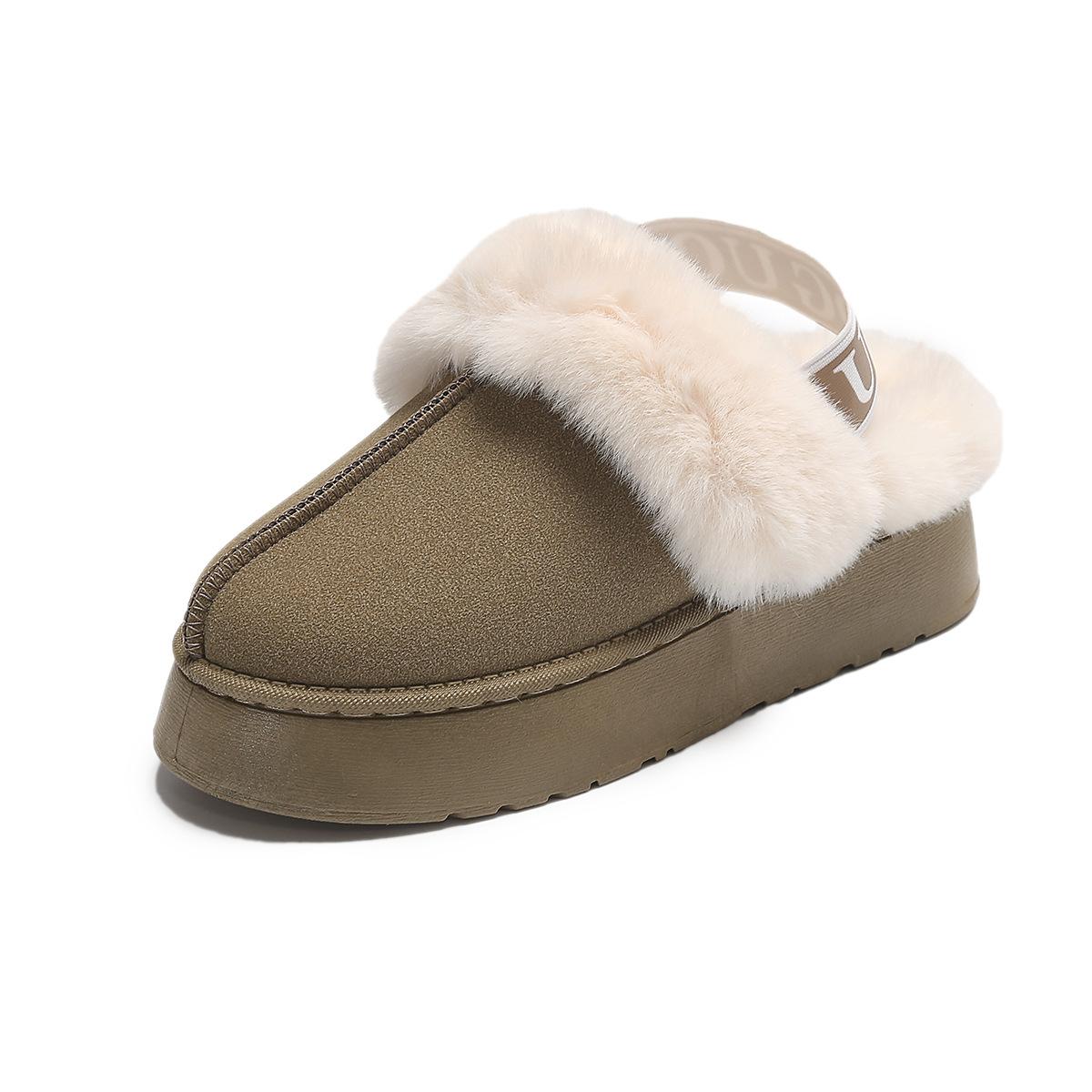 Gummiband Herbst- und Winter-Schneestiefel für Damen Plateau-Hausschuhe Fleece-gefüttert Warm halten Oberbekleidung Plüschfell-Hausschuhe 41 von Joom DACH