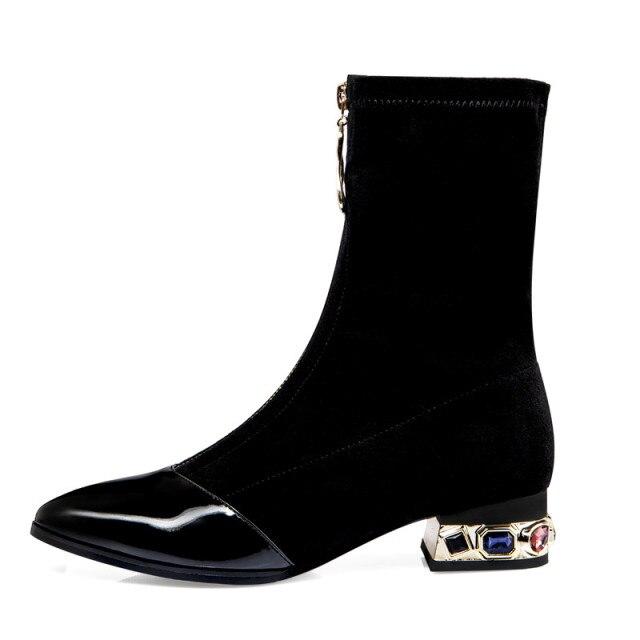 Gummistiefel für Damen, Reißverschluss, Stiefeletten, Damenstiefel, Kristallregen, mittlere Knöchellänge, spitze Strümpfe, Herbst-Strass 40 schwarz von Joom DACH