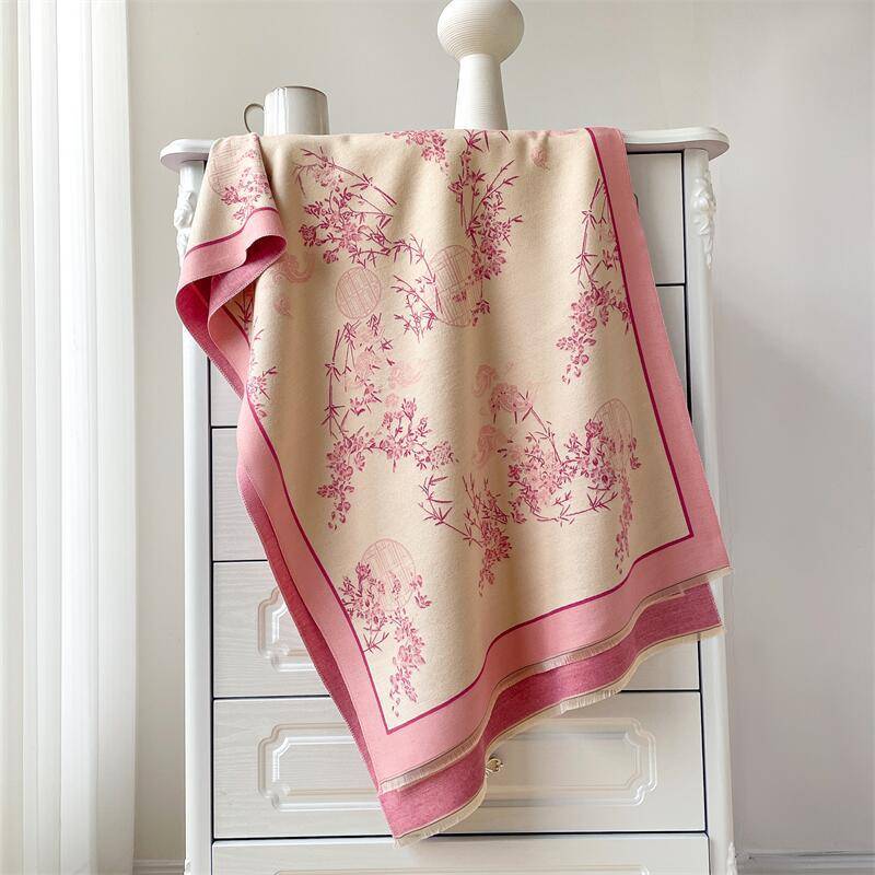 Guochao Guofeng Damen Imitatkashmirschal: Herbst Winter Verdickter Quasten Schal, Vielseitiger Nackenwärmer 190x65cm rosa/beige von Joom DACH