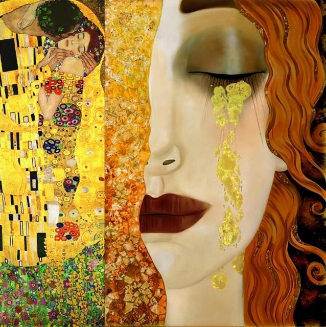Gustav Klimt Kuss und Tränen Gold Leinwand Gemälde an der Wand Kunst Poster und Drucke Klimt berühmte Kunst Bilder Home Wall Decor 50x50cm von Joom DACH
