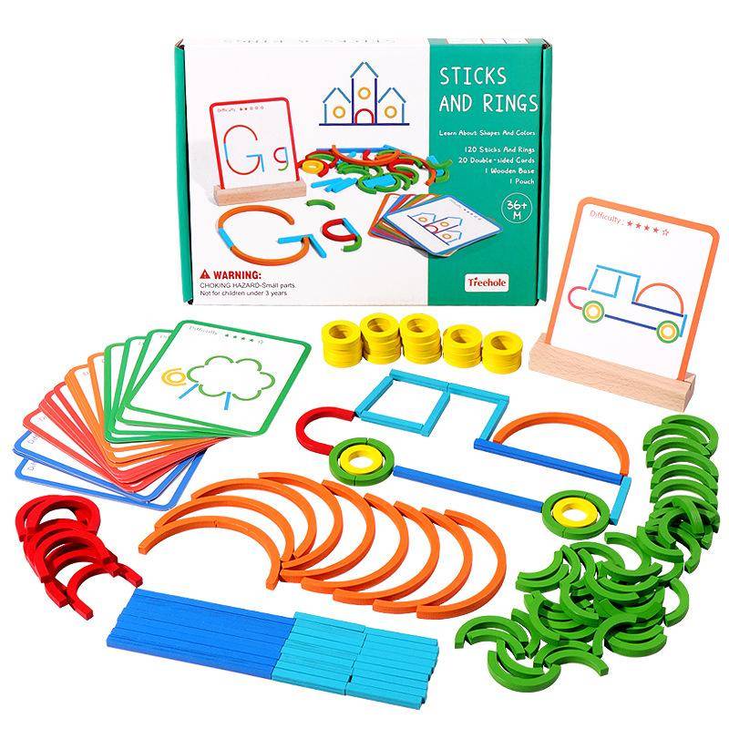 Gute Qualität Holz Kreative Stäbe und Ringe Puzzle Intelligenzspiel Montessori Frühe Kindheit Lernspielzeug für Kinder Geschenk von Joom DACH