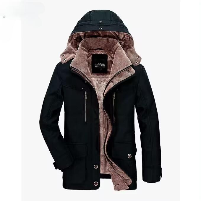 Gute Qualität Wintermäntel für Herren mit mehreren Taschen, Cargo-Jacken, lange Wintermäntel, Daunenjacken mit Kapuze, lässige warme Parkas, Größe 7XL L schwarz von Joom DACH