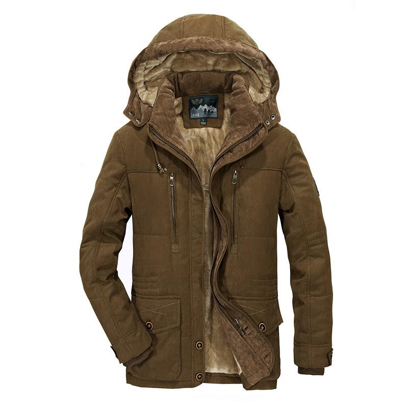 Gute Qualität Wintermäntel für Herren mit mehreren Taschen, Cargo-Jacken, lange Wintermäntel, Daunenjacken mit Kapuze, lässige warme Parkas, Größe 7XL XXL kaffeebraun von Joom DACH