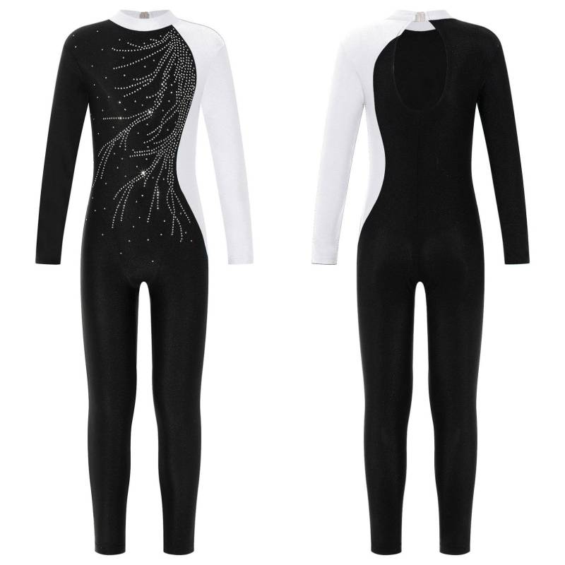 Gymnastikanzug für Kinder, Mädchen, langärmelig, sportlicher Turnanzug, Strass-Glitzer-Overall, Tanzbekleidung 7-8 Years weiß von Joom DACH