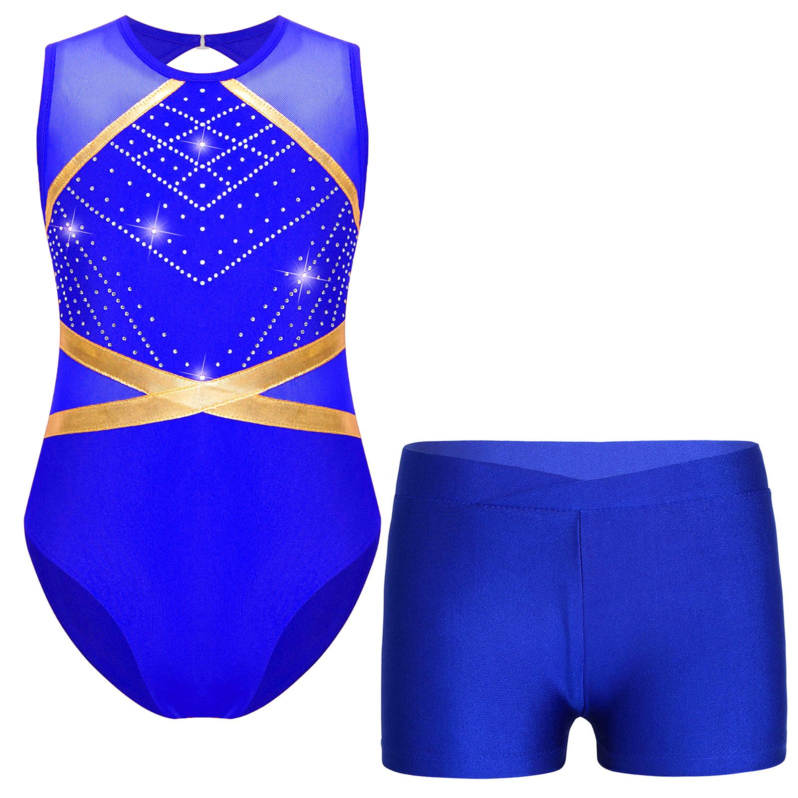 Gymnastikanzug für Mädchen mit funkelndem Strass, mit Schlüsselloch-Rückendesign, Bodysuit und Shorts mit Bund zum Tanzen oder Eiskunstlauf 13-14 Years blau Gymnastikanzug für Mädchen mit funkelndem Strass, mit Schlüsselloch-Rückendesign, Bodysuit und Shorts mit Bund zum Tanzen oder Eiskunstlauf 13-14 Years blau von Joom DACH