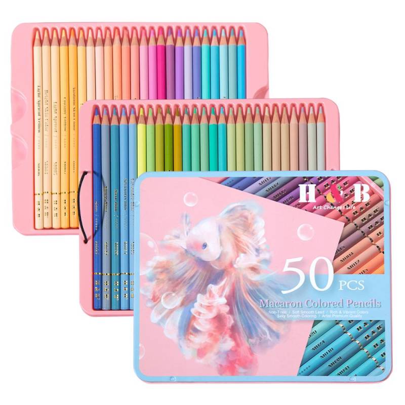 H&B 50 Macaron-Buntstifte, vorgespitzte Farbskizzenstifte, Künstlerbedarf, kräftige 3,3-mm-Mine 0 bunt von Joom DACH
