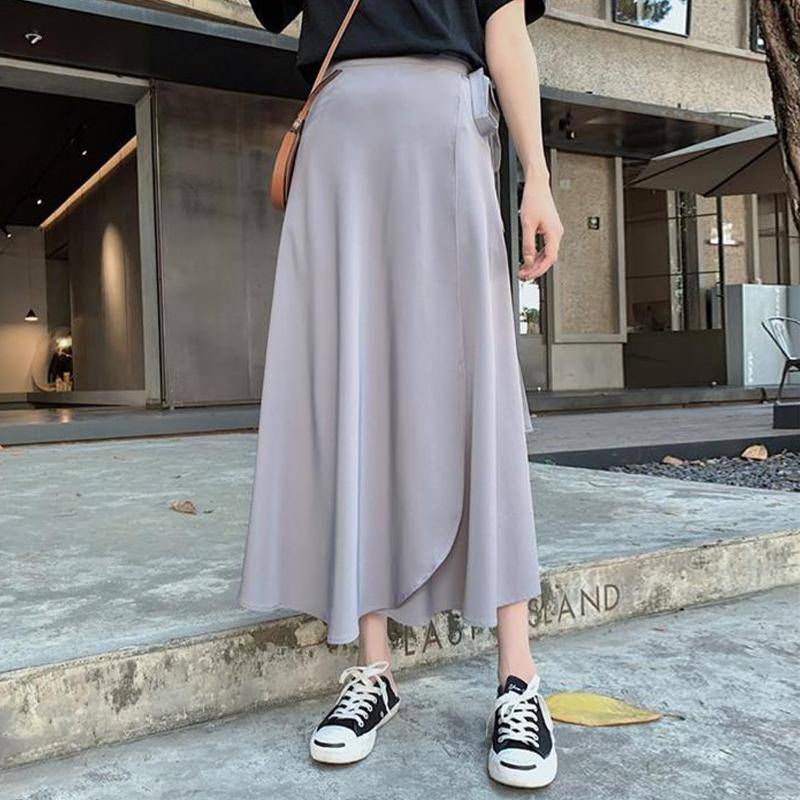 HALLO-MODE Sommer Elegante Fleck Frauen A-Line Lange Röcke Side Split Hohe Taille Modische Regenschirm Strand Weibliche Röcke One Size grau von Joom DACH