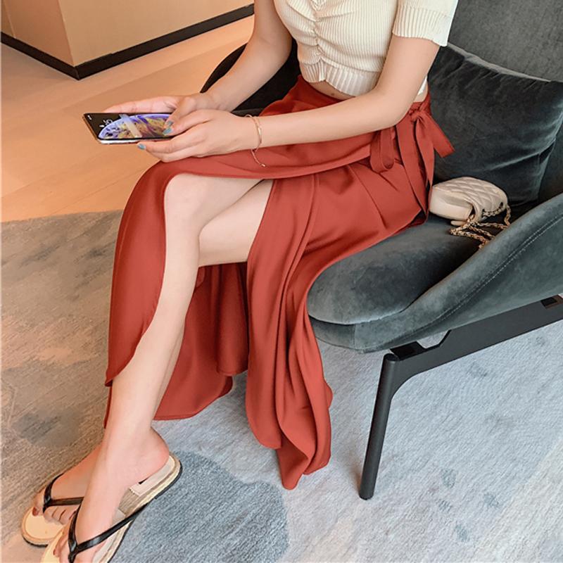 HALLO-MODE Sommer Elegante Fleck Frauen A-Line Lange Röcke Side Split Hohe Taille Modische Regenschirm Strand Weibliche Röcke One Size orangerot von Joom DACH