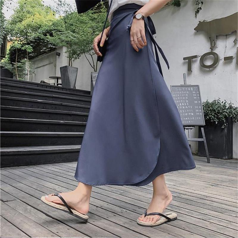 HALLO-MODE Sommer Elegante Fleck Frauen A-Line Lange Röcke Side Split Hohe Taille Modische Regenschirm Strand Weibliche Röcke One Size dunkelblau von Joom DACH
